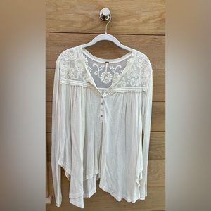 Free People Henley with Lace Embellishment.  Size S.